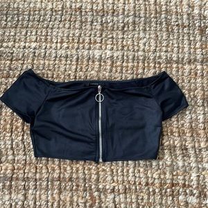 Small Black Satin Off Shoulder Crop Top